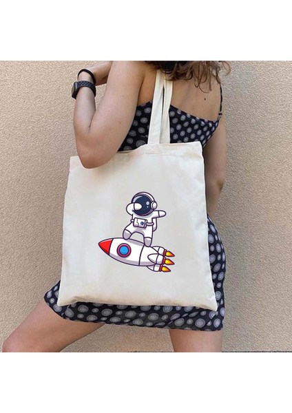 B77 35X40 cm Ay Uzay Sevimli Astronot Gezegen Satürn Yıldız Kedi Domuz Corgi Evren Kadın Kanvas Omuz Çantası Pamuk Alışveriş Plaj Çantası (Yurt Dışından) modelleri