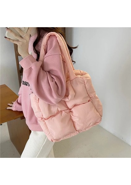 Pembe Kış Kadın Uzay Pamuk Çanta ve Çanta Rahat Bayanlar Omuz Çantaları Moda Kabarık Aşağı Alışveriş Tote Bolsas Kesesi (Yurt Dışından) modelleri