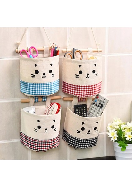 Siyah Nokta Karikatür Pamuk Keten Duvar Gardırop Asılı Çeşitli Eşyalar Saklama Çantası Karikatür Desen Ekose Ahşap Çubuk Yerden Tasarruf Organizatör Kılıfı (Yurt Dışından) fiyatları