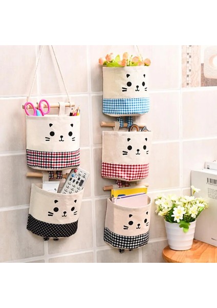 Siyah Nokta Karikatür Pamuk Keten Duvar Gardırop Asılı Çeşitli Eşyalar Saklama Çantası Karikatür Desen Ekose Ahşap Çubuk Yerden Tasarruf Organizatör Kılıfı (Yurt Dışından) modelleri