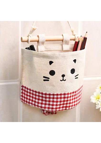 Siyah Nokta Karikatür Pamuk Keten Duvar Gardırop Asılı Çeşitli Eşyalar Saklama Çantası Karikatür Desen Ekose Ahşap Çubuk Yerden Tasarruf Organizatör Kılıfı (Yurt Dışından) fırsatları
