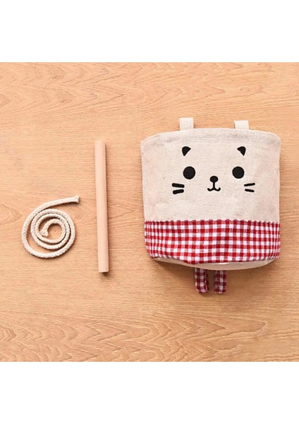 Siyah Nokta Karikatür Pamuk Keten Duvar Gardırop Asılı Çeşitli Eşyalar Saklama Çantası Karikatür Desen Ekose Ahşap Çubuk Yerden Tasarruf Organizatör Kılıfı (Yurt Dışından) indirimleri