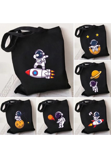 W22 35X40 cm Sevimli Ay Uzay Astronot Gezegen Satürn Yıldız Kedi Domuz Corgi Evren Kadın Kanvas Omuz Çantası Pamuk Alışveriş Plaj Çanta (Yurt Dışından) fiyatları