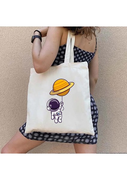 B72 35X40 cm Ay Uzay Sevimli Astronot Gezegen Satürn Yıldız Kedi Domuz Corgi Evren Kadın Kanvas Omuz Çantası Pamuk Alışveriş Plaj Çanta (Yurt Dışından) indirimleri