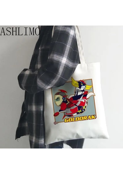 00 Ufo Uzay Robot Goldorak Kadın Alışveriş Çantası Shopper Grendizer Eko Kanvas Goldrake Bolsa De Tela Çanta Tote Çanta Yeniden Kullanılabilir Sacola (Yurt Dışından) modelleri