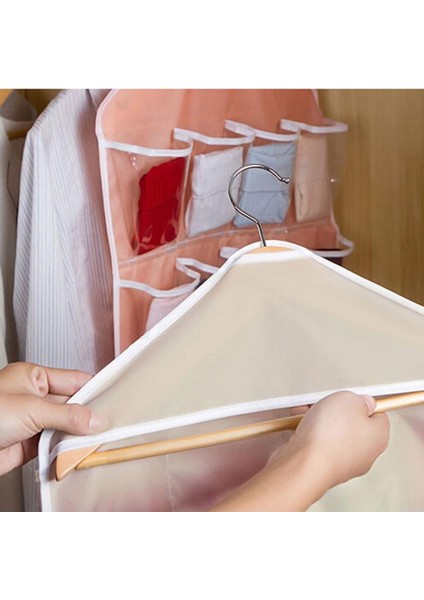 Bej 78X42CM 16 Izgara Cepler Dolap Asılı Organizatör Çorap Sutyen Iç Şeffaf Raf Askı Saklama Torbaları Yerden Tasarruf Organizatör Dropship (Yurt Dışından) fiyatları