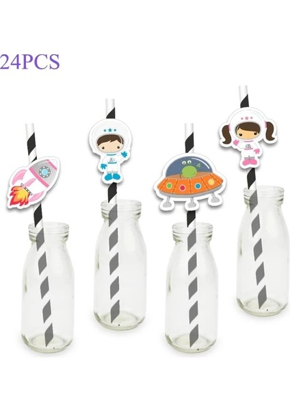 Payet 24 Adet Uzay Astronot Parti Malzemeleri Davetiyeler Hediye Kutusu Afiş Saman Hediye Çantası Kek Topper Su Şişesi Doğum Günü Partisi Dekorasyon (Yurt Dışından)
