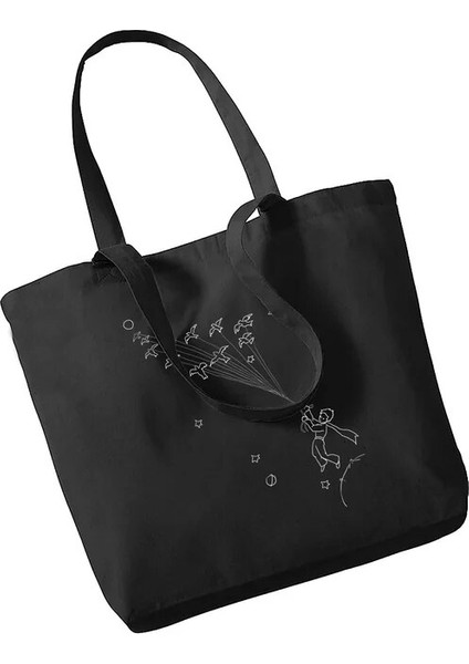 Blacka 35X40 cm Kadın Küçük Prens Dünya Uzay Y2K Sanat Alışveriş Çantası Baskı Orijinal Tasarım Beyaz Unisex Moda Seyahat Kanvas Çantalar (Yurt Dışından)