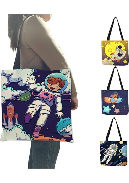 022 Karikatür Spaceman Astronot Uzay Tasarım Komik Çanta Açık Eğlence Omuz Çantaları Bakkaliye Için Yeniden Kullanılabilir Tote Alışveriş Çantası (Yurt Dışından) modelleri