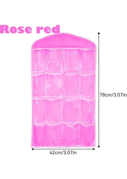 Gül Kırmızı 78X42 cm 16 Izgara Cepler Dolap Asılı Organizatör Çorap Sutyen Iç Şeffaf Raf Askı Saklama Torbaları Yerden Tasarruf Organizatör Dropship (Yurt Dışından)