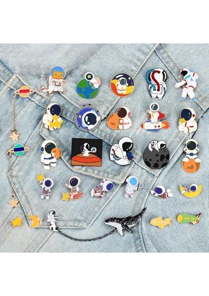 Stil 10 Karikatür Gezegen Astronot Balina Emaye Pimleri Yaratıcı Uzay Ay Yıldız Galaxy Roket Broş Havacılık Çanta Yaka Rozetleri Takı Hediye (Yurt Dışından) fiyatları
