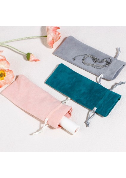 Tavuskuşu Yeşili 5 Adet Kadife Ipli Çanta Hediye Takı Dikdörtgen Renkli Kadife Torbalar Takı Çantaları (Kullanılabilir Alan: 12.5X6CM) 15CM x 6cm (Yurt Dışından) indirimleri