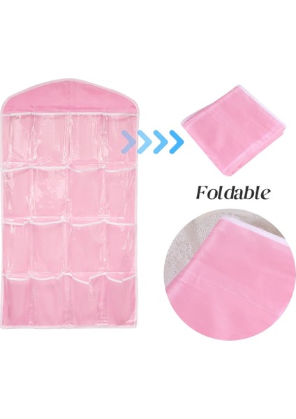 Pembe 75X42 cm Sıcak 16 Cepler Dolap Cepleri Temizle Asılı Çanta Çorap Sutyen Iç Kırtasiye Raf Askı Depolama Yerden Tasarruf Düzenli Organizatör (Yurt Dışından) indirimleri