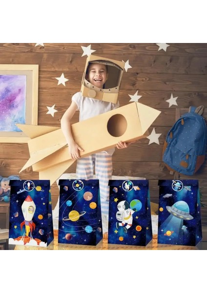 8 Adet-B Resim Olarak 8/30 Adet Astronot Kağıt Hediye Keseleri Çıkartmalar ile Şeker Çanta Çocuklar Için Evren Serisi Dış Uzay Tema Doğum Günü Partisi Süslemeleri (Yurt Dışından) modelleri