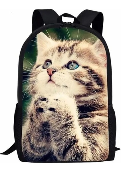Modaya Uygun Genç Modaya Uygun Kedi Öğrenci Okul Çantaları Dizüstü Bilgisayar Sırt Çantaları 3D Baskılı Oxford Su Geçirmez Erkekler/kızlar Seyahat Çantaları Renk: Altın (Yurt Dışından)