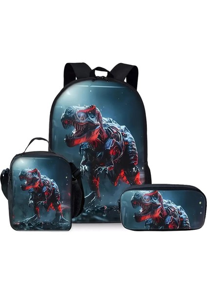 Dinozor Üç Parça Set Sırt Çantası+Öğle Yemeği Çantası+Erkek Çocuklar Için Kalem Kılıf (Yurt Dışından)