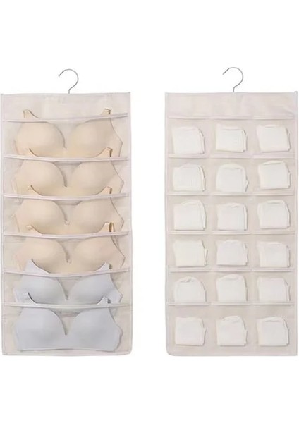 Bej Yerden Tasarruf Sağlayan Askı Organizatörü, Çift Taraflı Çoraplar Için Kumaş Raflı Sütyen Iç Giyim - Kapı ve Arka Için Dokumasız Saklama Çantası (Yurt Dışından)