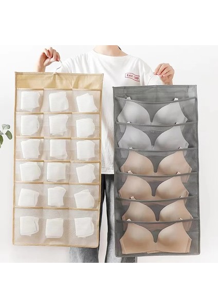 Bej Yerden Tasarruf Sağlayan Askı Organizatörü, Çift Taraflı Çoraplar Için Kumaş Raflı Sütyen Iç Giyim - Kapı ve Arka Için Dokumasız Saklama Çantası (Yurt Dışından) fiyatları