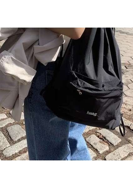 Miyagawa Kore Naylon Drawstring Sırt Çantası Siyah Pembe Taşıma Sırt Çantaları Nedensel Öğrenciler Lise Ins Stil Kadın Bagcolor: Pembe/boyut: 35 45CM (Yurt Dışından)