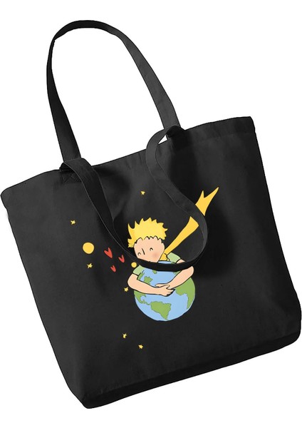 Blackh 35X40 cm Kadın Küçük Prens Dünya Uzay Y2K Sanat Alışveriş Çantası Baskı Orijinal Tasarım Beyaz Unisex Moda Seyahat Kanvas Çantalar (Yurt Dışından) modelleri