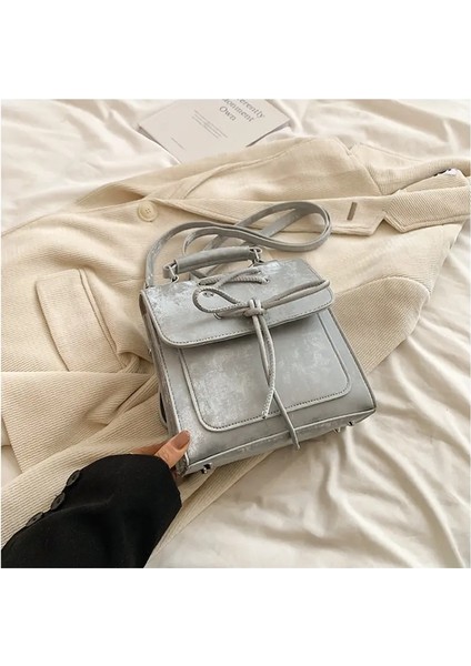 Yeni Bale Tarzı Kadın Sırt Çantası Kızlar Kolej Sırt Çantası Moda Kadın Öğe Depolama Çanta Yay Dekorasyon Pu Malzeme Renk: Gümüş (Yurt Dışından)