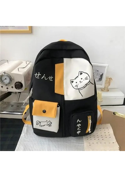 Koreli Sevimli Karikatür Kedi Kadın Sırt Çantası Ortaokul Öğrencileri Okul Çantası Büyük Kapasiteli Naylon Su Geçirmez Seyahat Backpackcolor: Mavi Yok Kolye (Yurt Dışından)