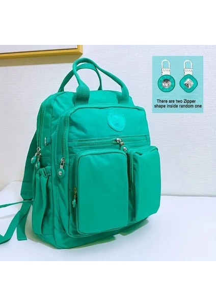 Moda Kadın Sırt Çantası Su Geçirmez Naylon Yumuşak Tutar Katı Çok Cep Seyahat Fermuar Feminina Okul Çantaları Dizüstü Bilgisayar Sırt Çantası Renk: Yeşil (Yurt Dışından)