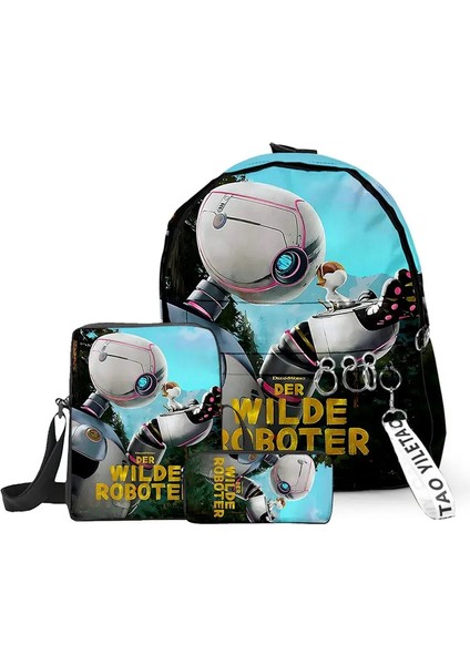Modaya Uygun Genç Vahşi Robot 3D Baskı 3pcs/set Çocukları Öğrenci Seyahat Çantaları Anahtar Zinciri Küçük Sırt Çantası Omuz Çantası Kalem Kutusu: Kahverengi (Yurt Dışından)