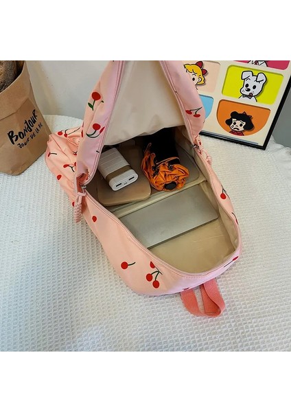 Öğle Yemeği Çantası Kalem ile Üç Parçalı All-Fatch Okul Çantası Basit Sırt Çantası Seti Kiraz Baskılı Dizüstü Bilgisayar Sırt Çantası Gezisi Sırt Çantası Renk: Pembe (Yurt Dışından)