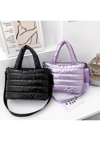 Kahverengi Moda Kış Uzay Yastıklı Pamuk Kadın Crossbody Çanta Rahat Naylon Büyük Kapasiteli Kadın Omuz Çantaları Düz Renk Çanta (Yurt Dışından) fiyatları