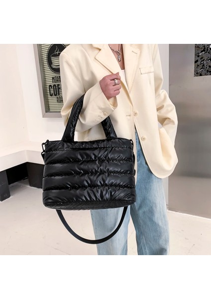 Kahverengi Moda Kış Uzay Yastıklı Pamuk Kadın Crossbody Çanta Rahat Naylon Büyük Kapasiteli Kadın Omuz Çantaları Düz Renk Çanta (Yurt Dışından) modelleri