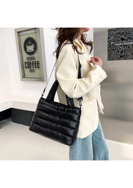 Kahverengi Moda Kış Uzay Yastıklı Pamuk Kadın Crossbody Çanta Rahat Naylon Büyük Kapasiteli Kadın Omuz Çantaları Düz Renk Çanta (Yurt Dışından) fırsatları