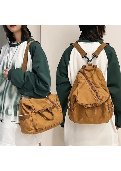 Sıradan Tuval Kadınlar Sırt Çantası Büyük Kapasiteli Okul Çantası Kolej Öğrenci Seyahat Bayanlar El Çantası Vintage Kadın Omuz Çantası Çantası: Kahverengi (Yurt Dışından)