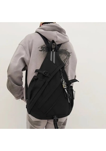 Üçgen Sırt Çantası Renk Bloğu Ayarlanabilir Kavisli Omuz Kayışı Benzersiz Tasarım Çoklu Cepler Taşınabilir Işaretli Zipper Moda Rengi: Siyah-L-Sepet (Yurt Dışından)