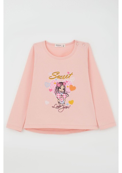 Kız Çocuk Taytlı Takım Sevimli Kız Baskılı Kalpli 2-6 Yaş, Pembe