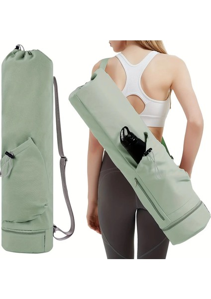 Yoga Mat Çantası Su Şişesi Cep ve Alt Islak Çanta Spor Yoga Mat Taşıyıcı Omuz Kayışı Çok Fonksiyonlu Depolama Çantası Renk: Yeşil (Yurt Dışından)