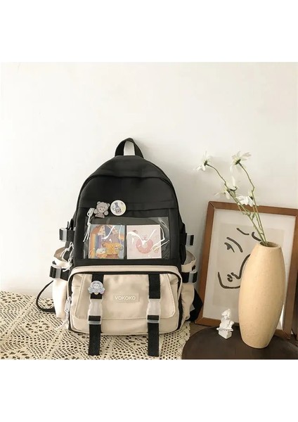 Kawaii Kadınlar Sırt Çantası Su Geçirmez Okul Çantası Genç Kız Öğrenci Kitap Çantası Dizüstü Çekiş Sevimli Kadın Seyahat Çantası Renk: Yalnızca Siyah Çanta (Yurt Dışından)