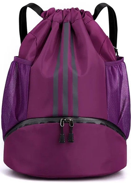 Spor Çanta Fitness Sırt Çantası Kadın Erkek Basketbol Sırt Çantası Açık Futbol Futbol Depolama Çantaları Eğitim Drawstring Spor Sırtlama Renk: Mor (Yurt Dışından)