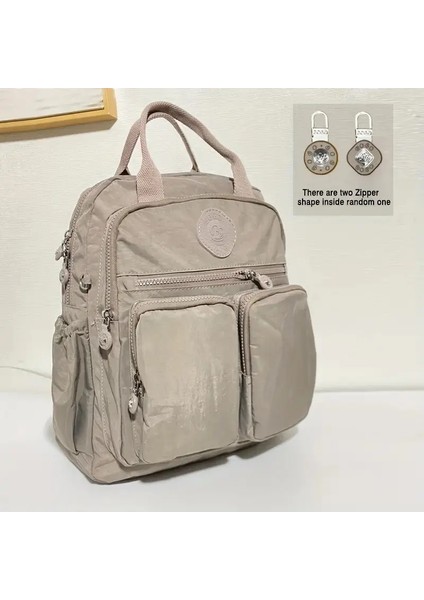 Moda Kadın Sırt Çantası Su Geçirmez Naylon Yumuşak Tutamak Katı Çok Cepli Seyahat Fermuarlı Feminina Okul Çantaları Dizüstü Bilgisayar Sırt Çantası Renk: (Yurt Dışından)