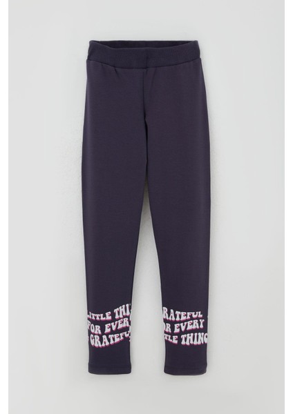 Kız Çocuk Taytlı Takım Yazı Çiçek Baskılı 8-12 Yaş, Eflatun