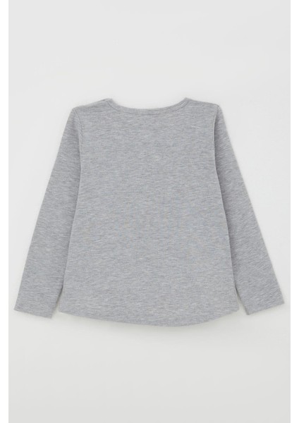 Kız Çocuk Taytlı Takım Sevimli Kız Baskılı Kalpli 2-6 Yaş, Gri Melanj