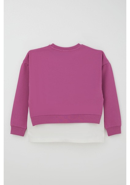 Kız Çocuk Taytlı Takım Yazı Çiçek Baskılı 8-12 Yaş, Eflatun