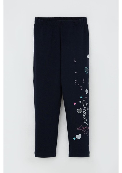 Kız Çocuk Taytlı Takım Sevimli Kız Baskılı Kalpli 2-6 Yaş, Bej Melanj