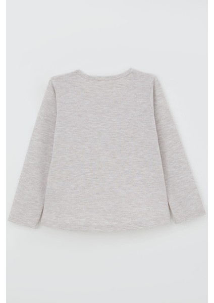 Kız Çocuk Taytlı Takım Sevimli Kız Baskılı Kalpli 2-6 Yaş, Bej Melanj