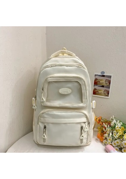 Şeffaf Katman Sırt Çantası Çoklu Cepler Fermuarlı Dış Çanta Büyük Kapasiteli Gidip Ayarlanabilir Kavisli Omuz Kayışı Okul Rengi: Beyaz (Yurt Dışından)