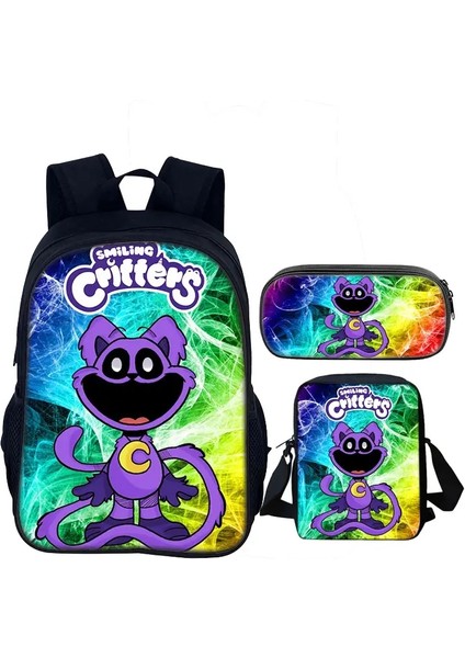 3pcs Set Gülümseyen Yaratık Okul Çantası 40CM/15.7 Inç Sırt Çantası Omuz Çantası Kalem Kutu Bilgisayar Kitap Çantaları Erkekler Için En Iyi Hediye Rengi: 3 (Yurt Dışından)