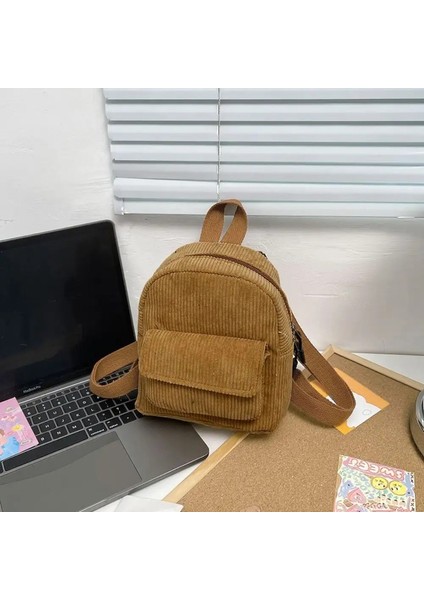 Moda Kadın Mini Sırt Çantası Düz Renk Kadife Küçük Sırt Çantaları Kadın Gündelik Açık Seyahat Sırt Çantası Okulu Kızlar Için Baskpack: Kahverengi (Yurt Dışından)