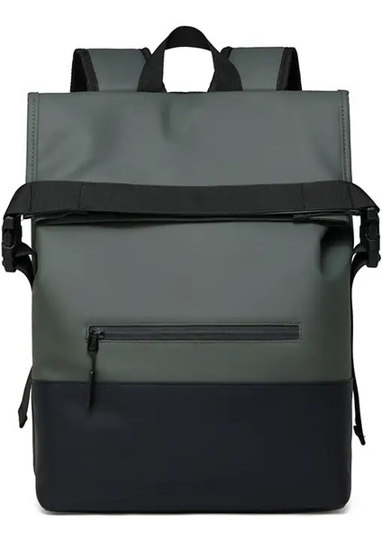 Rulo Üstü Sırt Çantası, Basit Gündelik Çanta, Açık Seyahat Çantası, Unisex Öğrenci Okul Çantası, Işletme Bilgisayar Çantası, Su Itici Depolama Torbası: Yeşil (Yurt Dışından)