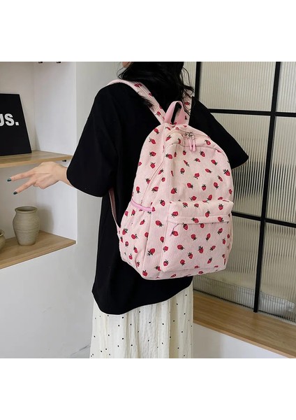 Kadife Çilek Sırt Çantası Öğrencileri Okul Çantası Büyük Kapasiteli Moda Gençler Gündüzü Açık Seyahat Için Ayarlanabilir Kayış: Pembe (Yurt Dışından)