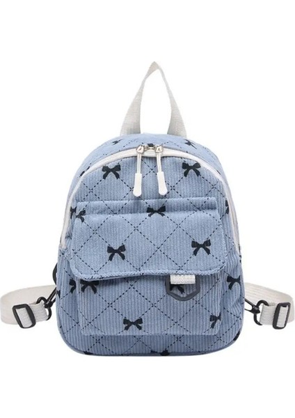 Mini Sırt Çantası Tatlı Bowknot Baskılı Omuz Çantası Seyahat Kozmetik Depolama Çantası Korean Ins Öğrenci Kitap Çantaları Gündelik Sırt Çantası: Mavi (Yurt Dışından)